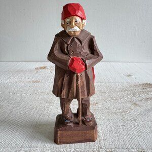 Vintage Old Hiker - Tom Hannah Hand Carved Wood Folk Art Figurine